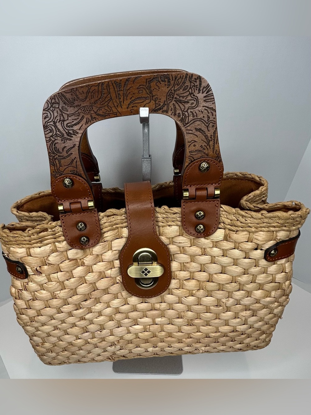 Patricia Nash Valpiana Straw Handle Satchel Bag - Picture 9 of 11